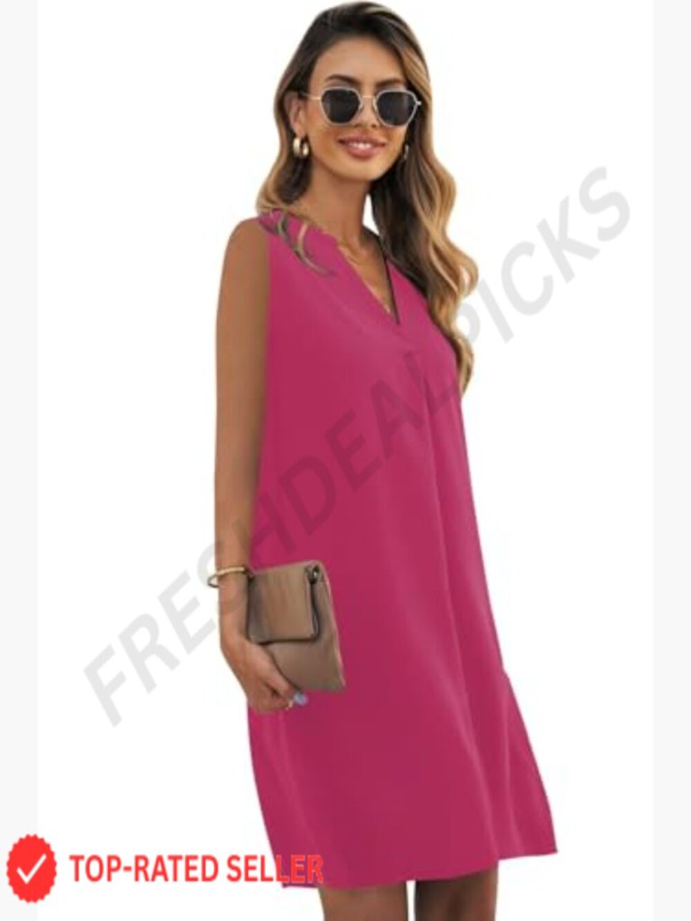 V-Neck Sleeveless Sundress Casual A-Line Tank Dress Relaxed Fit Lightweight - Picture 4 of 7